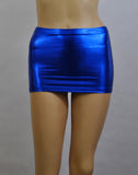 CS140 - Blue Metallic Wetlook Nylon Elastane Spandex Micro Mini Skirt (9-10 Inch Length)