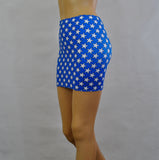 S62 - Blue White Stars Wonder Woman Nylon Elastane Spandex Mini Skirt (12-13 Inch Length)