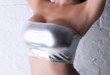 B87 - Silver Metallic Wet Look Nylon Elastane Spandex Boob Tube Top