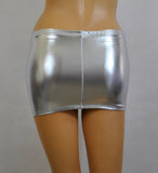 CS87 - Silver Metallic Wetlook Nylon Elastane Spandex Micro Mini Skirt (9-10 Inch Length)