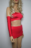 O29 - Red Nylon Elastane Spandex Clubbing Outfit (Boobtube / Gauntlet / Skirt (09-10 Inch Length))