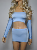 CS12 - Baby Blue Nylon Elastane Spandex Micro Mini Skirt (9-10 Inch Length)