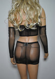 O20 - Black Net Clubbing Outfit (Boobtube / Gauntlet / Skirt (12-13 Inch Length))
