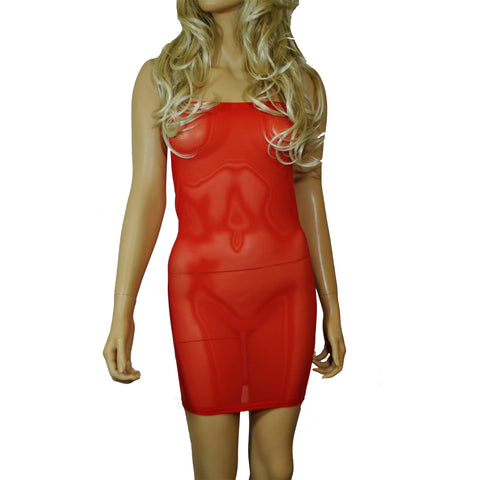 D13 - Red Net Mesh Boob Tube Mini Dress (25-26 inch length)