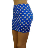 S62 - Blue White Stars Wonder Woman Nylon Elastane Spandex Mini Skirt (12-13 Inch Length)