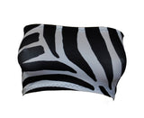 B143 -  Black & White Zebra Animal Print Nylon Elastane Spandex Boob Tube Top