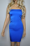 D55 - Electric Blue Nylon Elastane Spandex Boob Tube Mini Dress (25-26 inch length)