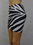 S143 - Black & White Zebra Animal Print Nylon Elastane Spandex Mini Skirt (12-13 Inch Length)