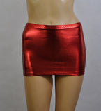CS132 - Red Metallic Wetlook Nylon Elastane Spandex Micro Mini Skirt (9-10 Inch Length)