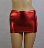 CS132 - Red Metallic Wetlook Nylon Elastane Spandex Micro Mini Skirt (9-10 Inch Length)
