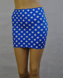 S62 - Blue White Stars Wonder Woman Nylon Elastane Spandex Mini Skirt (12-13 Inch Length)