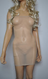 D130 - Beige Nude Net Boob Tube Mini Dress (22-23 inch length)