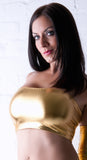 B106 -  Gold Metallic Wet Look Nylon Elastane Spandex Boob Tube Top