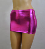 CS50 - Pink Metallic Wetlook Nylon Elastane Spandex Micro Mini Skirt (9-10 Inch Length)