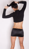 W304 - Black Nylon Elastane Spandex Micro Mini Skirt (9-10 Inch Length)
