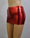 CS132 - Red Metallic Wetlook Nylon Elastane Spandex Micro Mini Skirt (9-10 Inch Length)