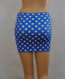 S62 - Blue White Stars Wonder Woman Nylon Elastane Spandex Mini Skirt (12-13 Inch Length)