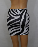 S143 - Black & White Zebra Animal Print Nylon Elastane Spandex Mini Skirt (12-13 Inch Length)