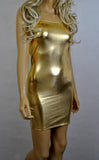 D106 - Gold Metallic Wetlook Nylon Elastane Spandex Tube Mini Dress (25-26 inch length)