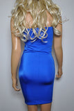 D55 - Electric Blue Nylon Elastane Spandex Boob Tube Mini Dress (25-26 inch length)