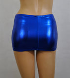CS140 - Blue Metallic Wetlook Nylon Elastane Spandex Micro Mini Skirt (9-10 Inch Length)