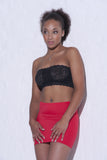 S69 - Matt Red Nylon Elastane Spandex Mini Skirt (12-13 Inch Length)