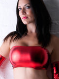 B132 -  Red Metallic Wet Look Nylon Elastane Spandex Boob Tube Top
