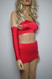 O29 - Red Nylon Elastane Spandex Clubbing Outfit (Boobtube / Gauntlet / Skirt (09-10 Inch Length))