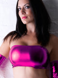 B50 - Pink Metallic Wetlook Nylon Elastane Spandex Boob Tube Top