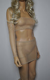 G130 - Beige Nude Net Arm Warmers Gauntlets