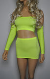 CS06 - UV Fluorescent Bright Yellow Nylon Elastane Spandex Micro Mini Skirt (9-10 Inch Length)