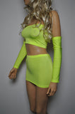 CS06 - UV Fluorescent Bright Yellow Nylon Elastane Spandex Micro Mini Skirt (9-10 Inch Length)
