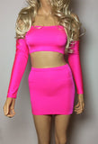 S09 - UV Pink Nylon Elastane Spandex Mini Skirt (12-13 Inch Length)