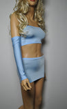 S012 - Baby Blue Nylon Elastane Spandex Mini Skirt (12-13 Inch Length)