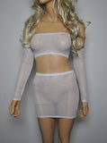 O27 - White Net Clubbing Outfit (Boobtube / Gauntlet / Skirt (12-13 Inch Length))