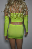 CS06 - UV Fluorescent Bright Yellow Nylon Elastane Spandex Micro Mini Skirt (9-10 Inch Length)