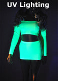 CS06 - UV Fluorescent Bright Yellow Nylon Elastane Spandex Micro Mini Skirt (9-10 Inch Length)