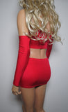 O29 - Red Nylon Elastane Spandex Clubbing Outfit (Boobtube / Gauntlet / Skirt (09-10 Inch Length))