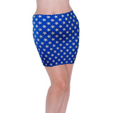 S62 - Blue White Stars Wonder Woman Nylon Elastane Spandex Mini Skirt (12-13 Inch Length)