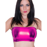 B50 - Pink Metallic Wetlook Nylon Elastane Spandex Boob Tube Top