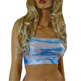 B64 - Blue Sky and Fluffy White Clouds Nylon Elastane Spandex Boob Tube Top