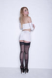 O31 - White Nylon Elastane Spandex Clubbing Outfit (Boobtube / Gauntlet / Skirt (09-10 Inch Length))