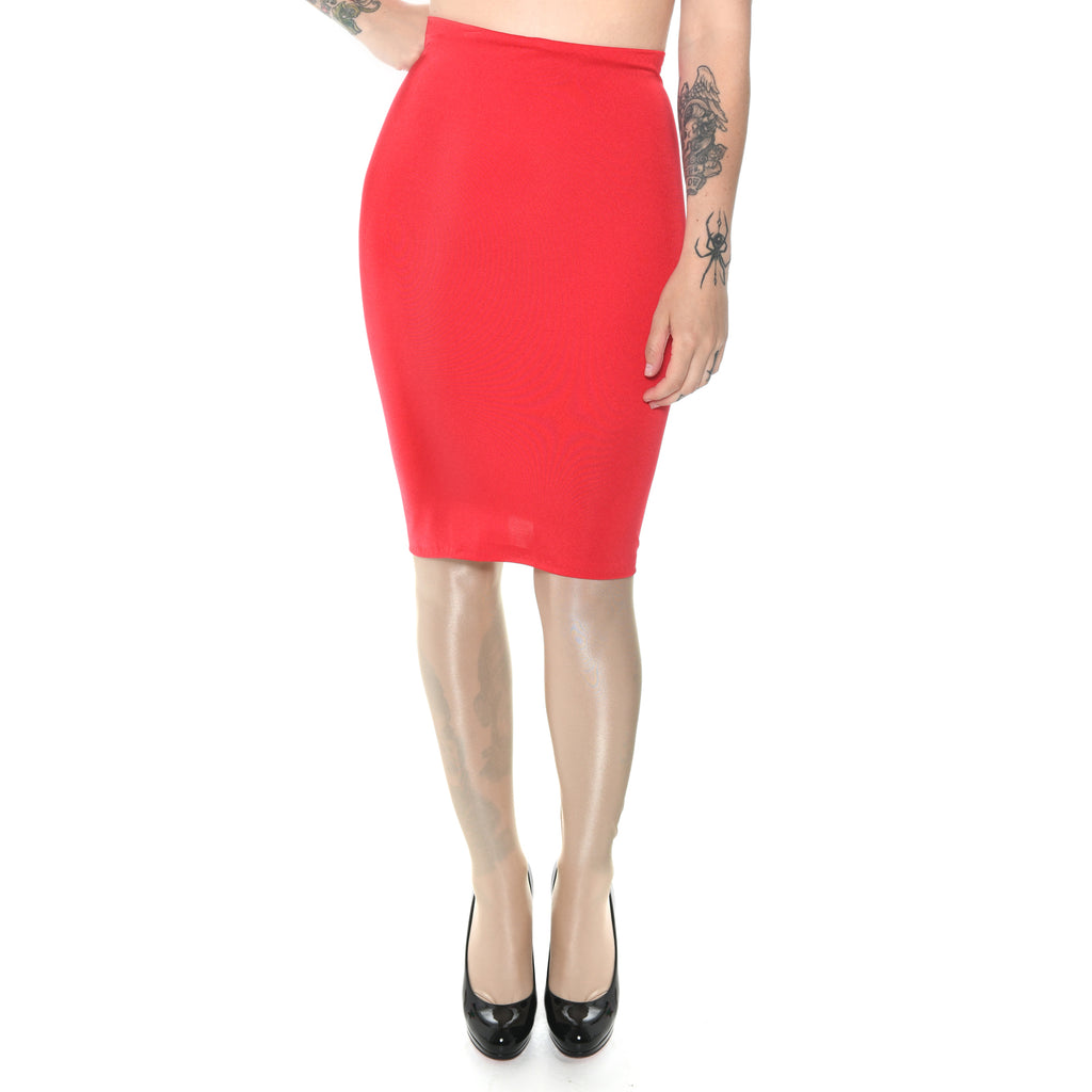 P29 - Red Nylon Elastane Spandex Pencil Skirt (21-22 Inch Length)